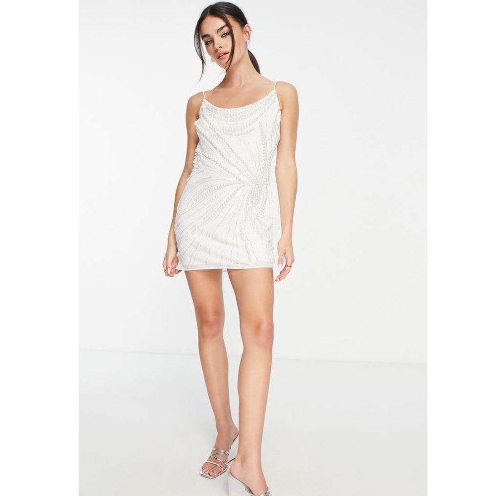 NWT ASOS Design Beaded Minidress in White Size 4